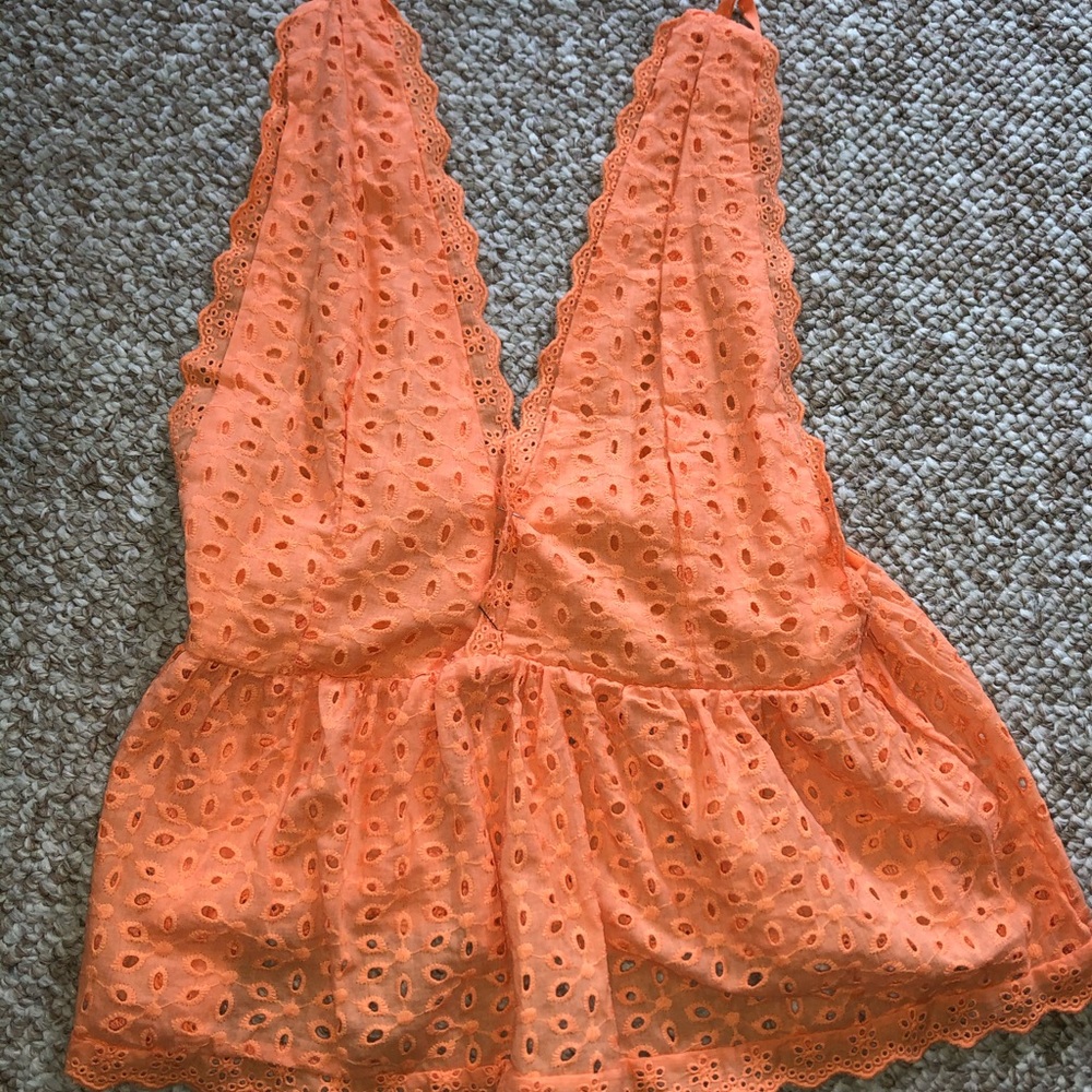 Orange eyelet lace tank
